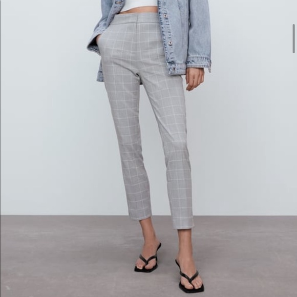 Light Grey Plaid Zara Trouser - size L - Picture 1 of 5